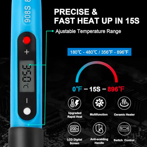 Electric Soldering Iron Kit with 80W LCD Digital Adjustable Temperature Soldering-Iron, 5 Soldering Tips, Rosin Flux, Solder Wires & Stand, Electrical Soldering Kit for Electronics, Best gift for men