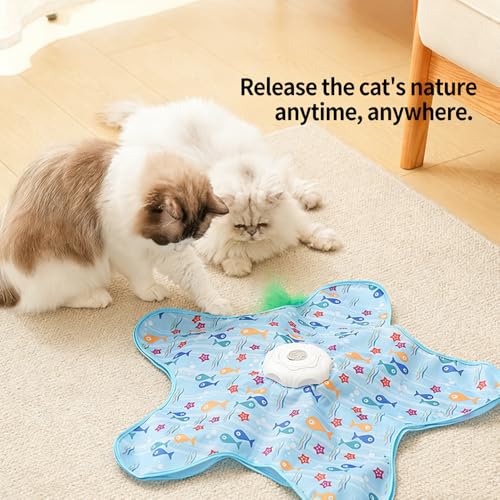 Rechargeable Automatic Cat Toy for Indoor Cats, Hide & Seek Hunting Game Exercise Play Plate, Rechargeable Interactive Cat Toys, Moving Concealed Feathers, Durable Exercise Toys for Indoor Cats