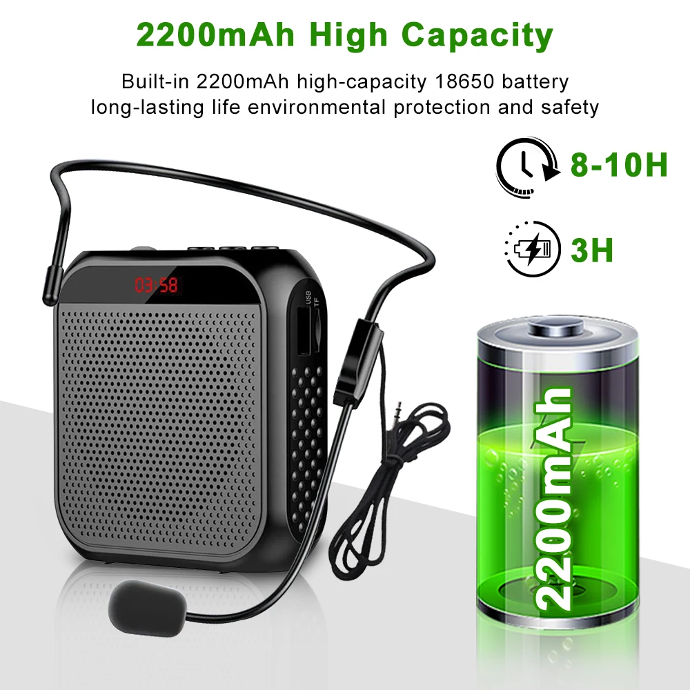 Portable Voice Amplifier for Teachers 2200mAh USB Rechargeable Personal Speech Amplifier Mic PA System Headset Microphone with Speaker for Teachers Training Meeting Tour Guide Yoga Classroom