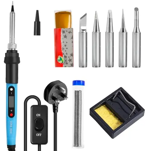 Electric Soldering Iron Kit with 80W LCD Digital Adjustable Temperature Soldering-Iron, 5 Soldering Tips, Rosin Flux, Solder Wires & Stand, Electrical Soldering Kit for Electronics, Best gift for men