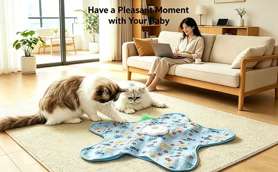Rechargeable Automatic Cat Toy for Indoor Cats, Hide & Seek Hunting Game Exercise Play Plate, Rechargeable Interactive Cat Toys, Moving Concealed Feathers, Durable Exercise Toys for Indoor Cats