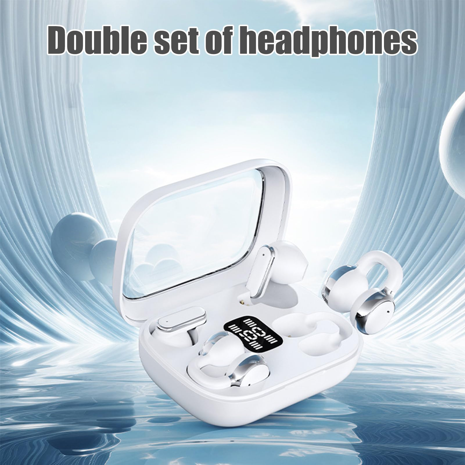Wireless Earbuds, Open-Ear & in-Ear Dual Buds with LED Charging Case, 2 in 1 Waterproof Sport Headphones, Touch Control, Built-in Mic, Long Playtime Audio Gear for Workouts, Meetings, Gym, Travel