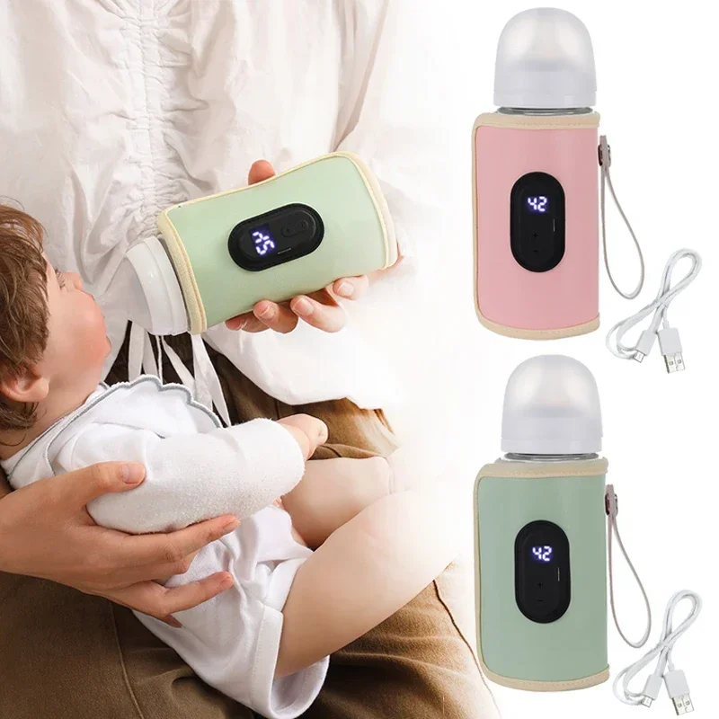 Portable USB Milk Water Warmer Travel Stroller Insulated Bag Baby Nursing Bottle Heater Safe Kids Supplies for Outdoor Warmer Temperature Adjustable USB Baby Bottle Heater for Home Family Travel