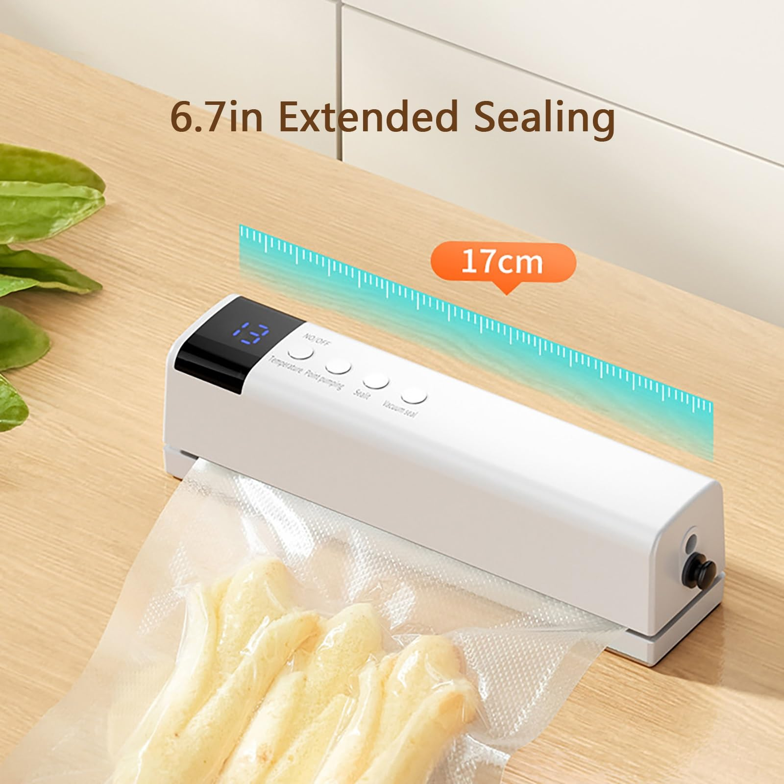 Compact Kitchen Vacuum Sealer Rechargeable Food Preserver with Side Nozzle Button Display Control for Freezer Planning Bag Sealer Appliance Cabinet Organizer Leftovers Tool Countertop Kitchen Gadget