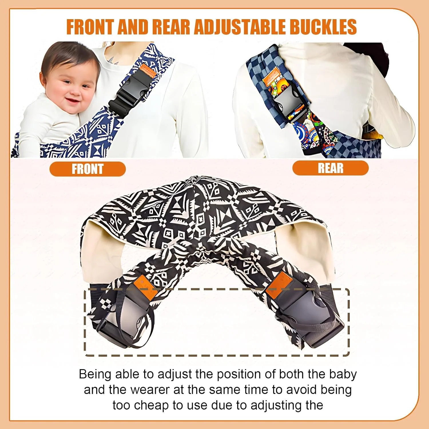 Baby Sling Carrier Baby Sling for 10-30lbs Adjustable Shoulder Straps, Portable, Lightweight, Non-Slip Hip Seat, Easy to Use, Safety Buckle, Comfortable, Great for Travel, Camping, Shopping