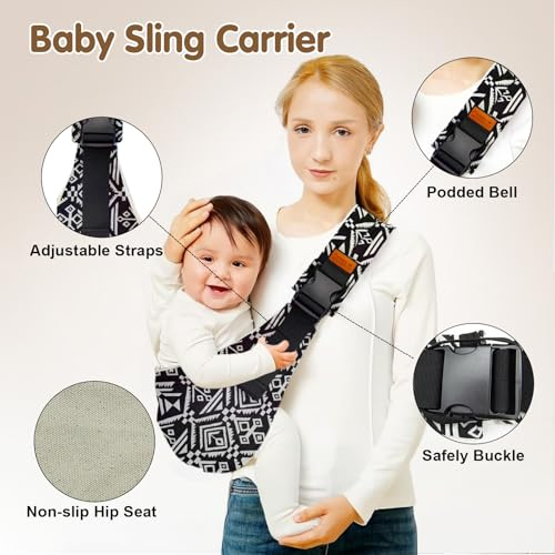 Baby Sling Carrier Baby Sling for 10-30lbs Adjustable Shoulder Straps, Portable, Lightweight, Non-Slip Hip Seat, Easy to Use, Safety Buckle, Comfortable, Great for Travel, Camping, Shopping