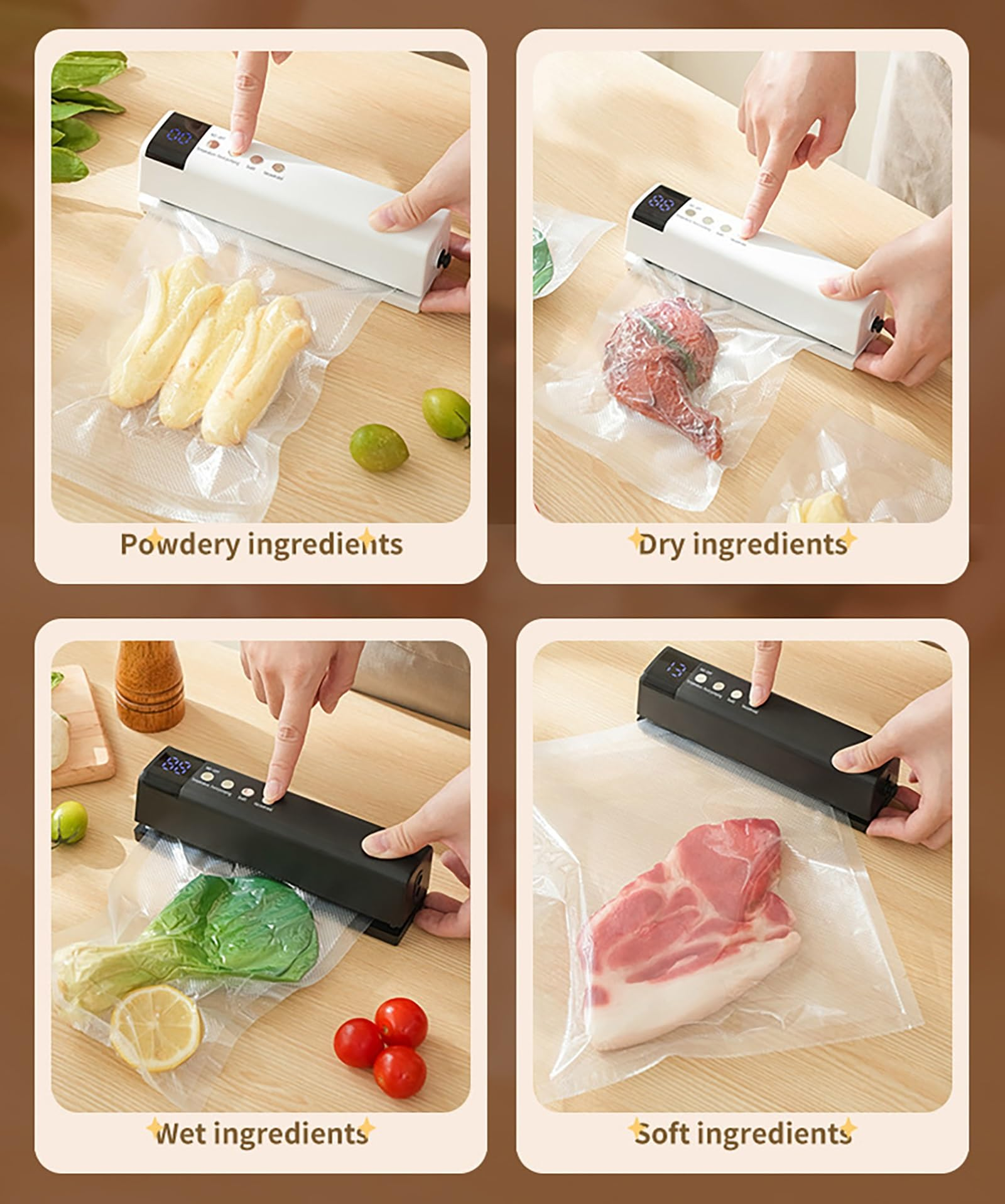 Compact Kitchen Vacuum Sealer Rechargeable Food Preserver with Side Nozzle Button Display Control for Freezer Planning Bag Sealer Appliance Cabinet Organizer Leftovers Tool Countertop Kitchen Gadget