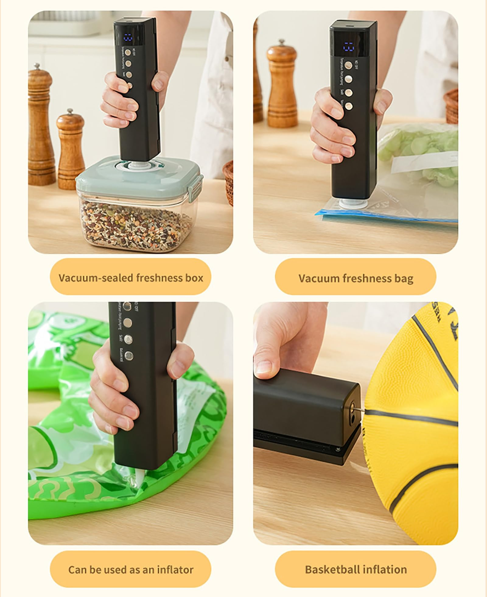 Compact Kitchen Vacuum Sealer Rechargeable Food Preserver with Side Nozzle Button Display Control for Freezer Planning Bag Sealer Appliance Cabinet Organizer Leftovers Tool Countertop Kitchen Gadget