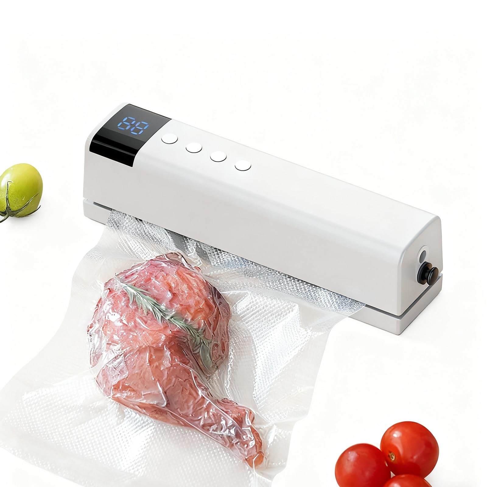 Compact Kitchen Vacuum Sealer Rechargeable Food Preserver with Side Nozzle Button Display Control for Freezer Planning Bag Sealer Appliance Cabinet Organizer Leftovers Tool Countertop Kitchen Gadget