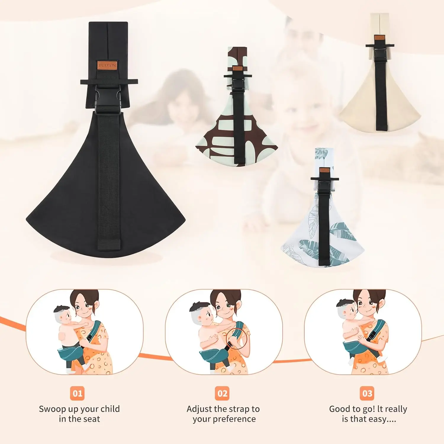 Baby Sling Carrier Baby Sling for 10-30lbs Adjustable Shoulder Straps, Portable, Lightweight, Non-Slip Hip Seat, Easy to Use, Safety Buckle, Comfortable, Great for Travel, Camping, Shopping
