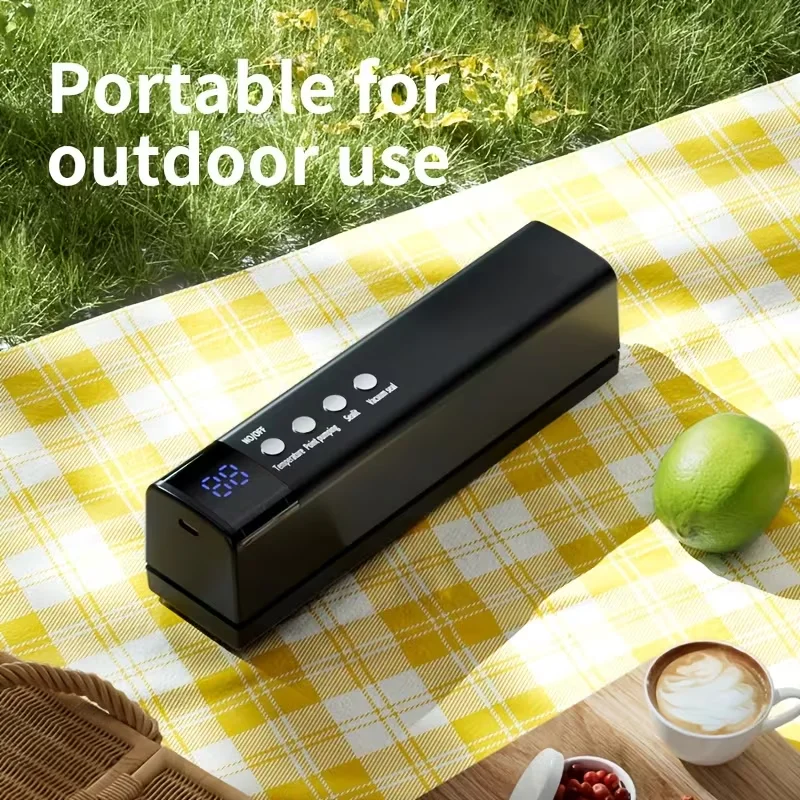 Compact Kitchen Vacuum Sealer Rechargeable Food Preserver with Side Nozzle Button Display Control for Freezer Planning Bag Sealer Appliance Cabinet Organizer Leftovers Tool Countertop Kitchen Gadget