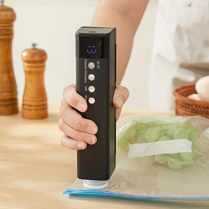 Compact Kitchen Vacuum Sealer Rechargeable Food Preserver with Side Nozzle Button Display Control for Freezer Planning Bag Sealer Appliance Cabinet Organizer Leftovers Tool Countertop Kitchen Gadget