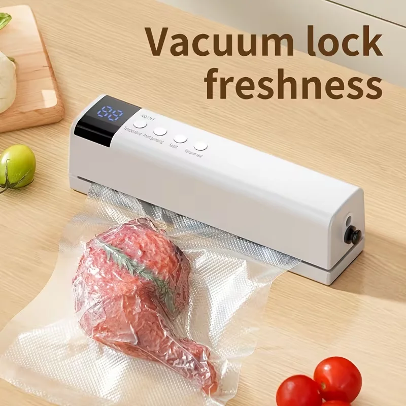 Compact Kitchen Vacuum Sealer Rechargeable Food Preserver with Side Nozzle Button Display Control for Freezer Planning Bag Sealer Appliance Cabinet Organizer Leftovers Tool Countertop Kitchen Gadget