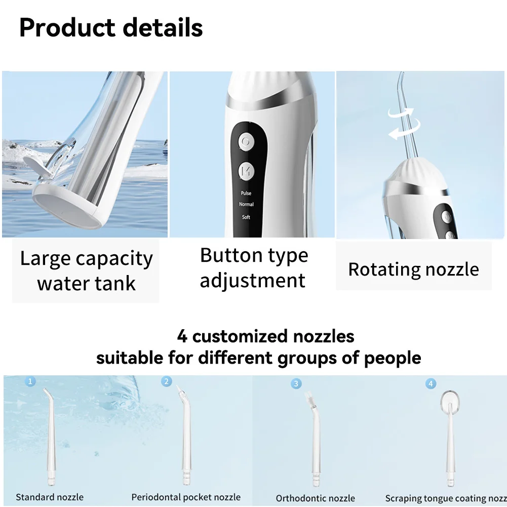 Oral Irrigator Dental Water Flosser for Teeth Portable Dental Water Irrigator Rechargeable Waterproof Dental Water Jet for Teeth Cleaning Travel Water Teeth Cleaner for Office Daily Use