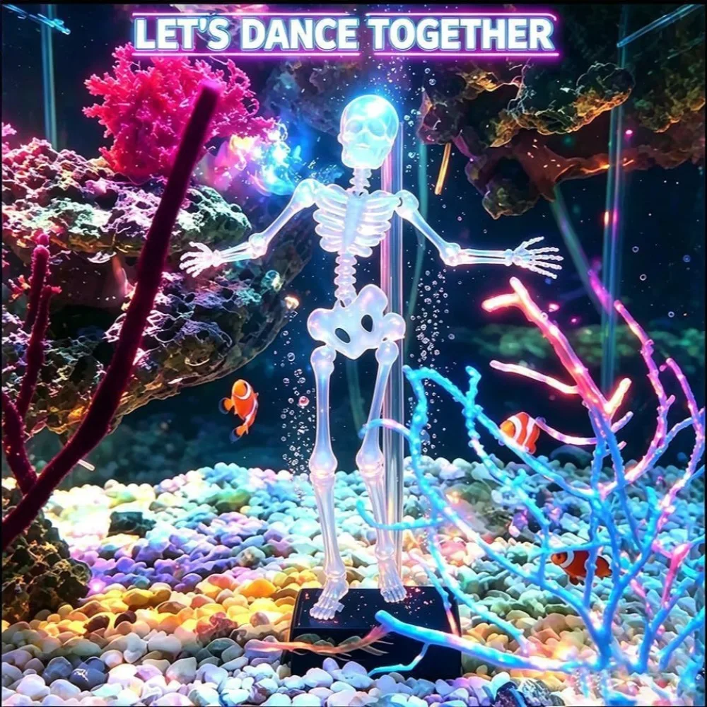 3D Printed Dancing Skeleton Aquarium Bubbler Home Decor Skeleton Fish Tank Decor Air Driven Moving Skeleton Halloween Ornament White & Luminous Available Joint Fish Tank Decor for Aquatic Landscape