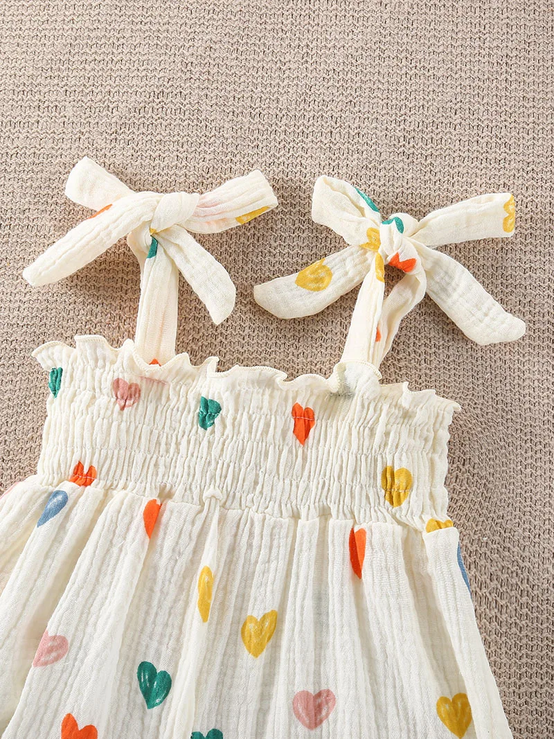 New Summer Baby Rompers 3-18M Sweet Floral Tulip Infant Girls Strap Jumpsuit with Hat Loose Toddler Love Clothes Sleeveless Cotton Outfit Heart/Floral Print Bodysuit Toddler Smocked Jumpsuit And Hat