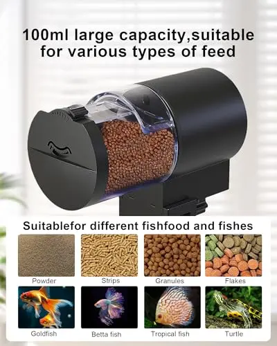 Automatic Fish Feeder, Smart Timing Aquarium Feeder for Fish Turtle, Dry Pellet Food Dispenser for Home Fish Tank, Easy Setup Vacation Use Pet Care Fishbowl Food, Ideal for Holiday Feeding