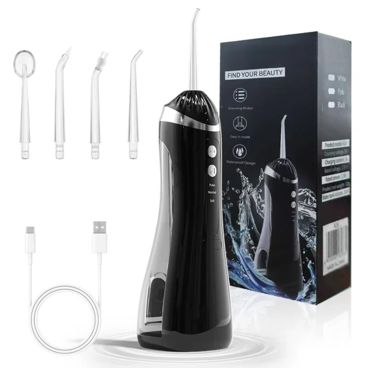 Oral Irrigator Dental Water Flosser for Teeth Portable Dental Water Irrigator Rechargeable Waterproof Dental Water Jet for Teeth Cleaning Travel Water Teeth Cleaner for Office Daily Use
