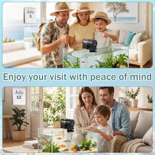 Automatic Fish Feeder, Smart Timing Aquarium Feeder for Fish Turtle, Dry Pellet Food Dispenser for Home Fish Tank, Easy Setup Vacation Use Pet Care Fishbowl Food, Ideal for Holiday Feeding