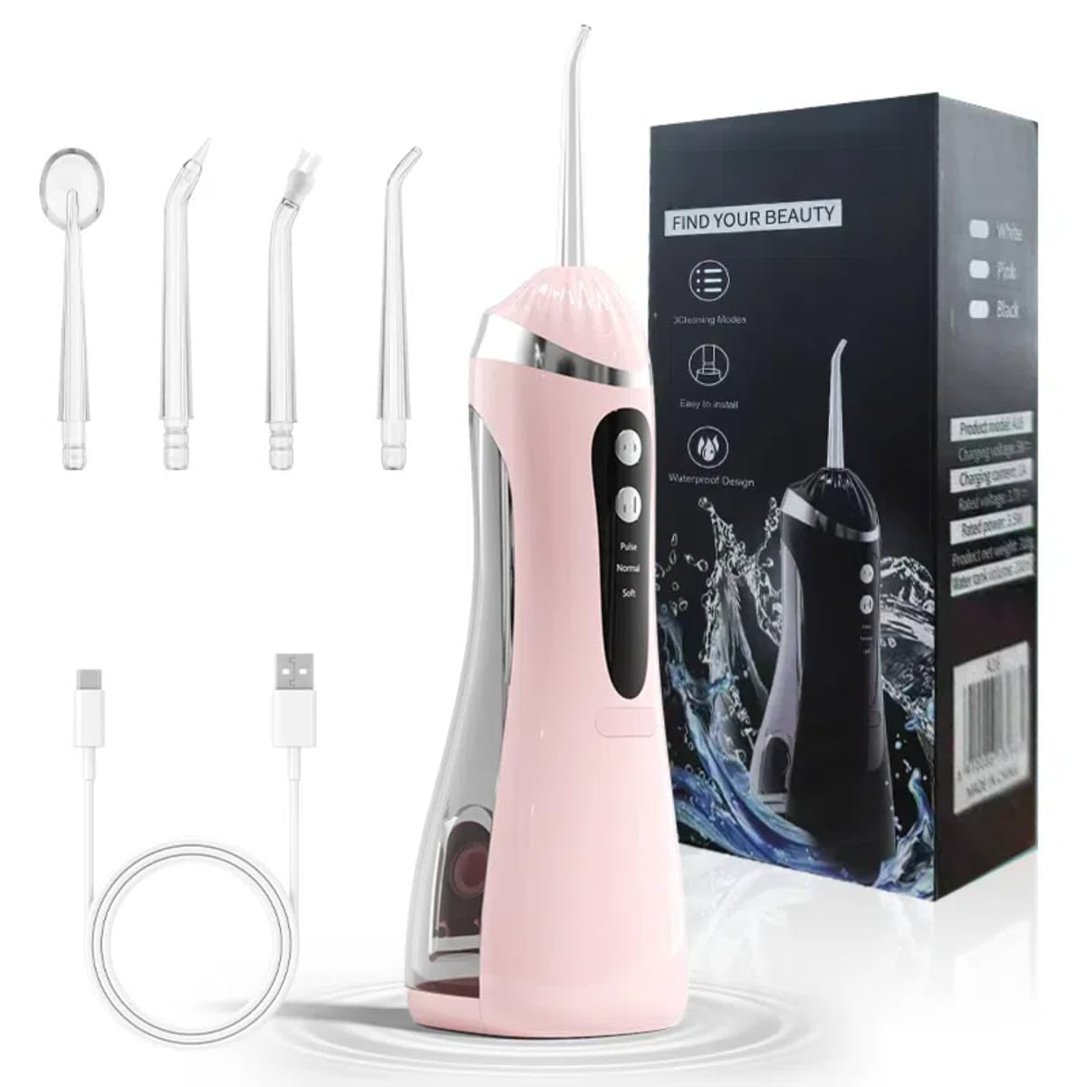 Oral Irrigator Dental Water Flosser for Teeth Portable Dental Water Irrigator Rechargeable Waterproof Dental Water Jet for Teeth Cleaning Travel Water Teeth Cleaner for Office Daily Use