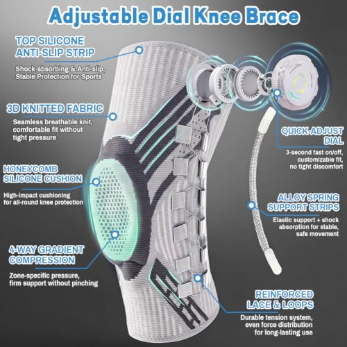 Professional Adjustable Knee Brace Patella Support Joint Pain Relief Meniscus Support Compression Sleeve Outdoor Hiking and Mountain Climbing/Post-Surgery Rehabilitation Training Sport & Exercise