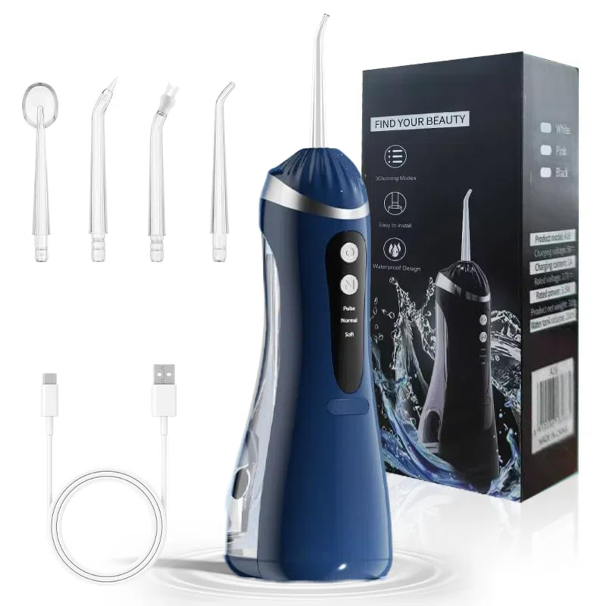 Oral Irrigator Dental Water Flosser for Teeth Portable Dental Water Irrigator Rechargeable Waterproof Dental Water Jet for Teeth Cleaning Travel Water Teeth Cleaner for Office Daily Use