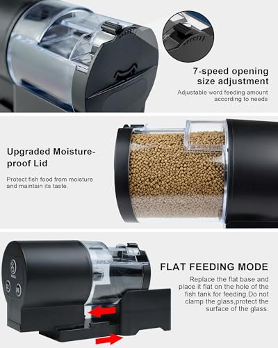 Automatic Fish Feeder, Smart Timing Aquarium Feeder for Fish Turtle, Dry Pellet Food Dispenser for Home Fish Tank, Easy Setup Vacation Use Pet Care Fishbowl Food, Ideal for Holiday Feeding