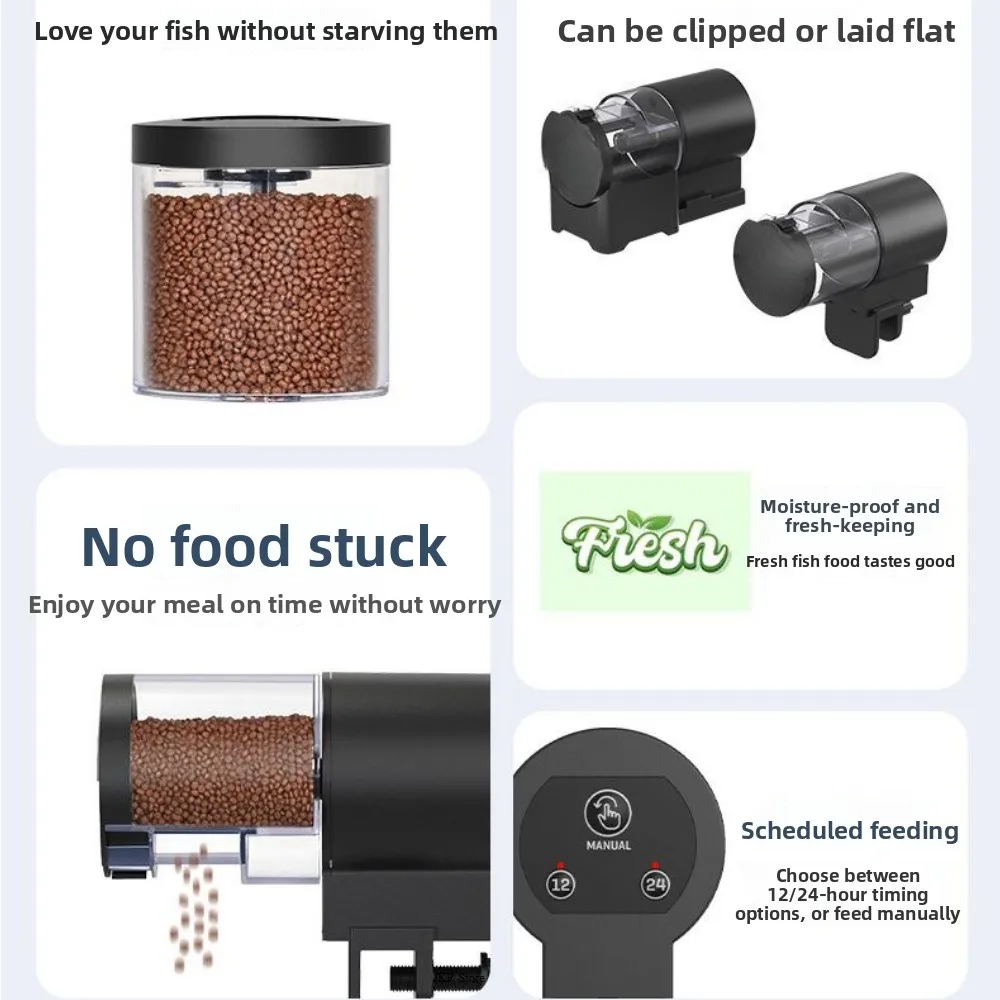 Automatic Fish Feeder, Smart Timing Aquarium Feeder for Fish Turtle, Dry Pellet Food Dispenser for Home Fish Tank, Easy Setup Vacation Use Pet Care Fishbowl Food, Ideal for Holiday Feeding