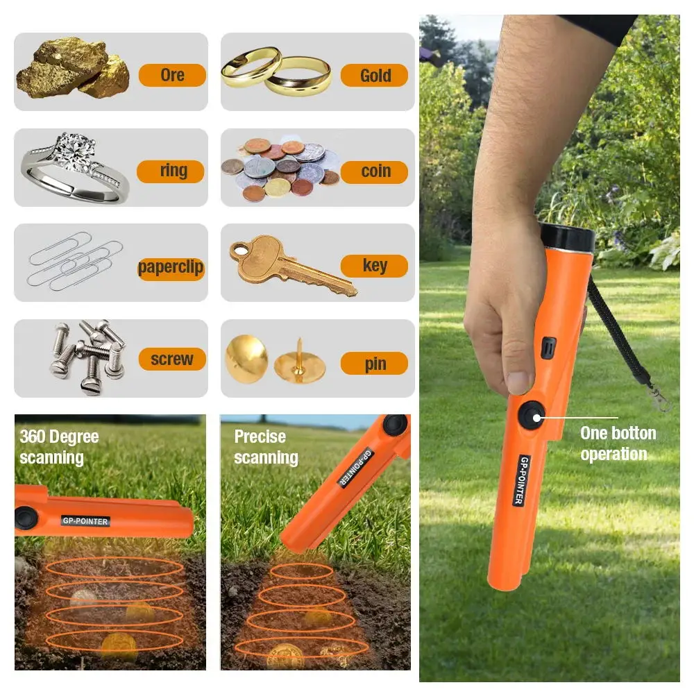 Treasure Hunter Handheld Metal Detector, Metal Pointer Waterproof Pin Pointer Holster Treasure Hunting Unearthing Tool Accessories, 360° Scan Buzzer Vibration for Gold Coin Treasure Hunt