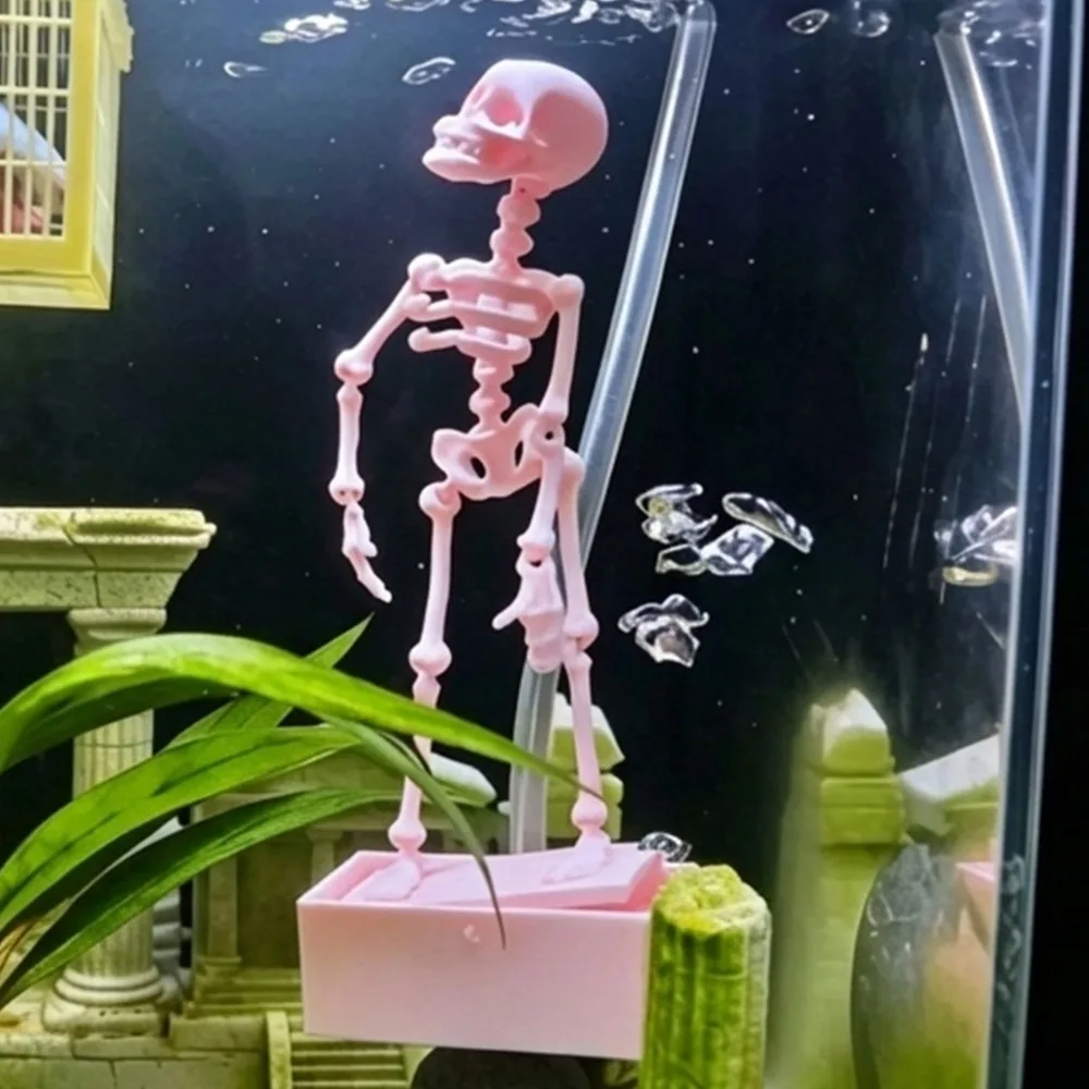 3D Printed Dancing Skeleton Aquarium Bubbler Home Decor Skeleton Fish Tank Decor Air Driven Moving Skeleton Halloween Ornament White & Luminous Available Joint Fish Tank Decor for Aquatic Landscape