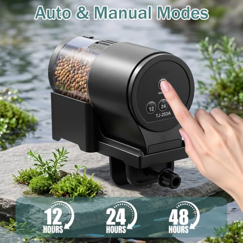 Automatic Fish Feeder, Smart Timing Aquarium Feeder for Fish Turtle, Dry Pellet Food Dispenser for Home Fish Tank, Easy Setup Vacation Use Pet Care Fishbowl Food, Ideal for Holiday Feeding