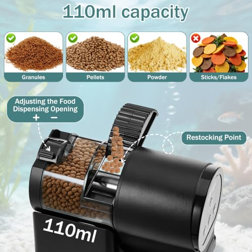 Automatic Fish Feeder, Smart Timing Aquarium Feeder for Fish Turtle, Dry Pellet Food Dispenser for Home Fish Tank, Easy Setup Vacation Use Pet Care Fishbowl Food, Ideal for Holiday Feeding