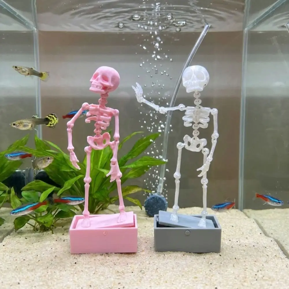 3D Printed Dancing Skeleton Aquarium Bubbler Home Decor Skeleton Fish Tank Decor Air Driven Moving Skeleton Halloween Ornament White & Luminous Available Joint Fish Tank Decor for Aquatic Landscape