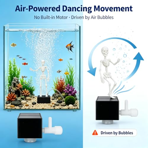 3D Printed Dancing Skeleton Aquarium Bubbler Home Decor Skeleton Fish Tank Decor Air Driven Moving Skeleton Halloween Ornament White & Luminous Available Joint Fish Tank Decor for Aquatic Landscape