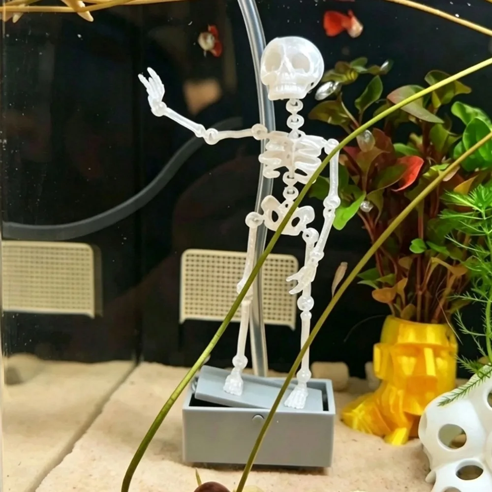 3D Printed Dancing Skeleton Aquarium Bubbler Home Decor Skeleton Fish Tank Decor Air Driven Moving Skeleton Halloween Ornament White & Luminous Available Joint Fish Tank Decor for Aquatic Landscape