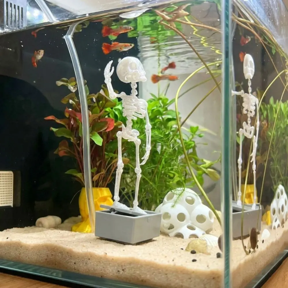 3D Printed Dancing Skeleton Aquarium Bubbler Home Decor Skeleton Fish Tank Decor Air Driven Moving Skeleton Halloween Ornament White & Luminous Available Joint Fish Tank Decor for Aquatic Landscape