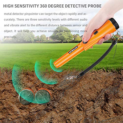 Treasure Hunter Handheld Metal Detector, Metal Pointer Waterproof Pin Pointer Holster Treasure Hunting Unearthing Tool Accessories, 360° Scan Buzzer Vibration for Gold Coin Treasure Hunt