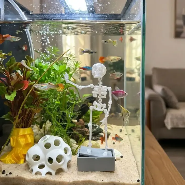 3D Printed Dancing Skeleton Aquarium Bubbler Home Decor Skeleton Fish Tank Decor Air Driven Moving Skeleton Halloween Ornament White & Luminous Available Joint Fish Tank Decor for Aquatic Landscape