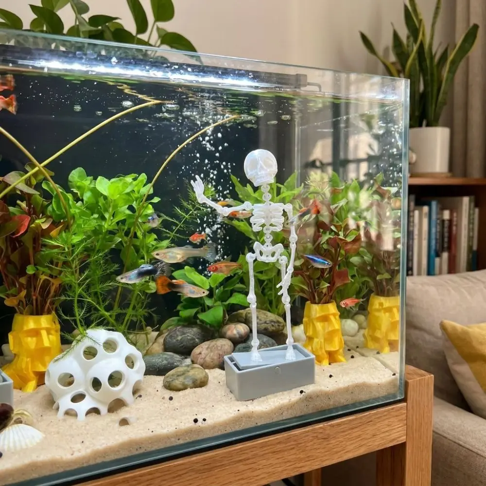 3D Printed Dancing Skeleton Aquarium Bubbler Home Decor Skeleton Fish Tank Decor Air Driven Moving Skeleton Halloween Ornament White & Luminous Available Joint Fish Tank Decor for Aquatic Landscape