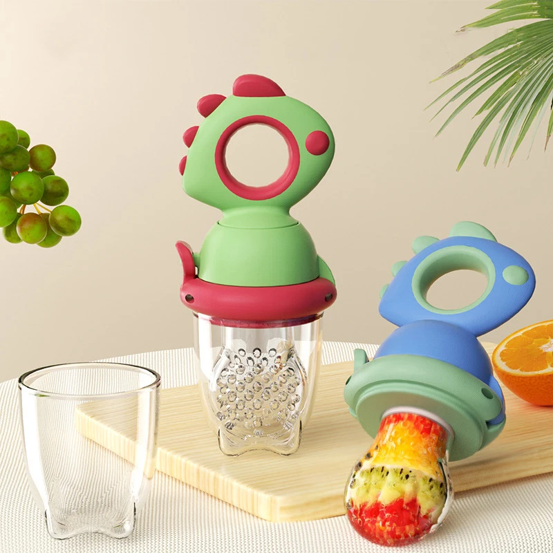 Rotating Push-type Food Grade Silicone Fresh Fruit and Vegetable Feeder For Infants Baby, Dinosaur Shape Toddlers Supplementary Food Dinosaur Rotate Push-Type Baby Fruit Feeder Kids Feeding Tool