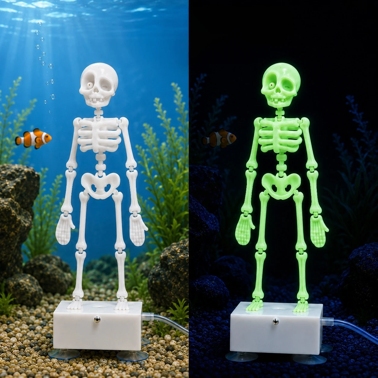 3D Printed Dancing Skeleton Aquarium Bubbler Home Decor Skeleton Fish Tank Decor Air Driven Moving Skeleton Halloween Ornament White & Luminous Available Joint Fish Tank Decor for Aquatic Landscape