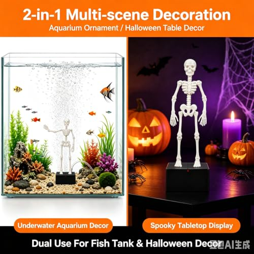 3D Printed Dancing Skeleton Aquarium Bubbler Home Decor Skeleton Fish Tank Decor Air Driven Moving Skeleton Halloween Ornament White & Luminous Available Joint Fish Tank Decor for Aquatic Landscape