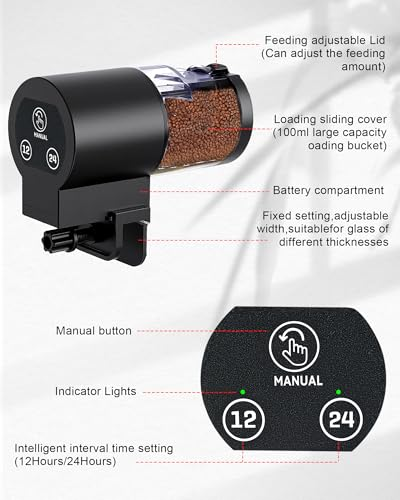 Automatic Fish Feeder, Smart Timing Aquarium Feeder for Fish Turtle, Dry Pellet Food Dispenser for Home Fish Tank, Easy Setup Vacation Use Pet Care Fishbowl Food, Ideal for Holiday Feeding
