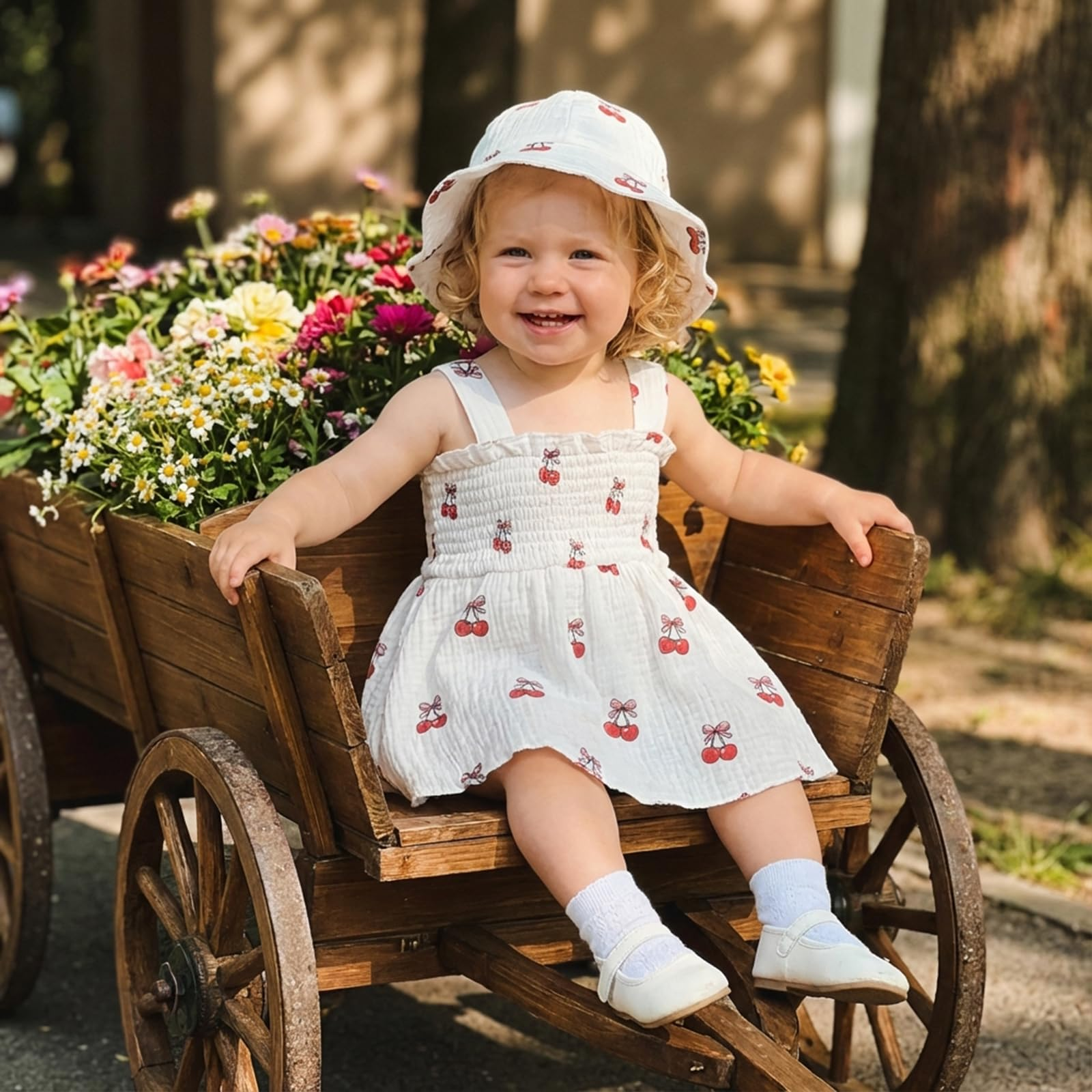 Baby Girl Summer Cotton Outfits Sleeveless Floral Print Smocked Romper Dress with Sun Hat Set 3-18M Summer Infant Baby Girl Outfits Sleeveless Floral Print Bodysuit Dress Sun Hat Clothes Set