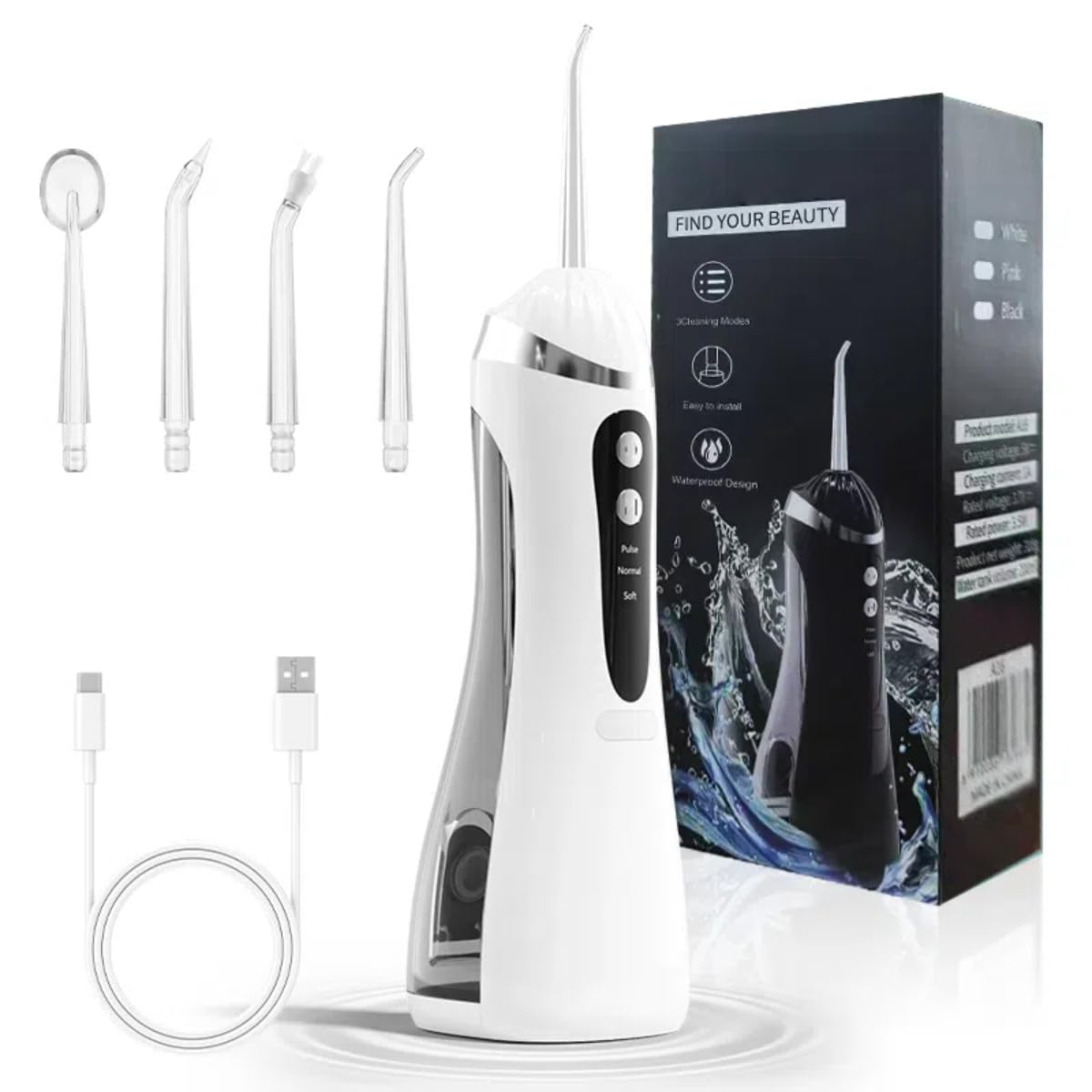 Oral Irrigator Dental Water Flosser for Teeth Portable Dental Water Irrigator Rechargeable Waterproof Dental Water Jet for Teeth Cleaning Travel Water Teeth Cleaner for Office Daily Use