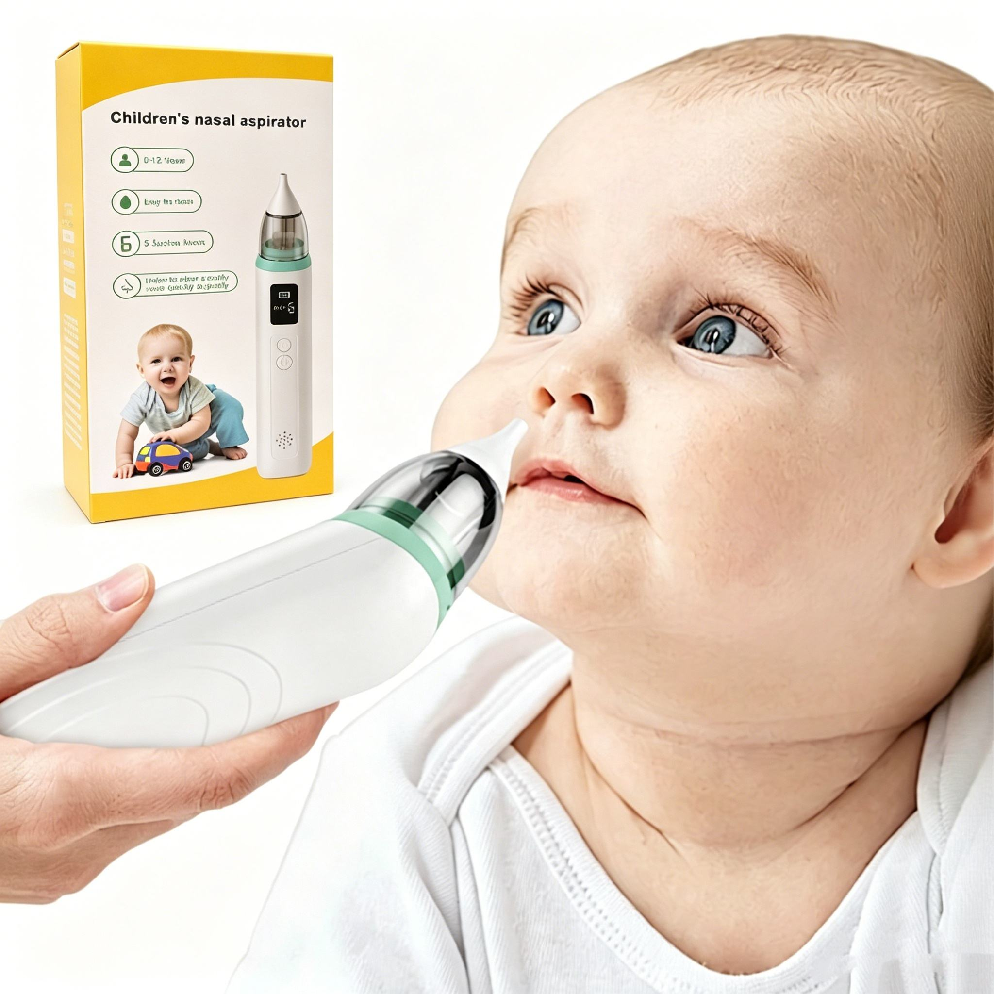 New Pattern Rechargeable Electric Baby Nasal Aspirator with LCD Screen, 6 Gear Suction Power, BPA Free Soft Silicone Tips, Suck Out Prevent Nasal Congestion, Infant Nose Sucker for Newborn & Toddler