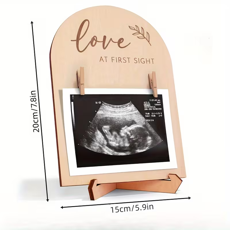 Unique Nursery & Home Decor – Baby's Heartbeat Wooden Soundwave Photo Frame, Double-Sided Display, Perfect Gift for New Mothers & Birth Anniversary