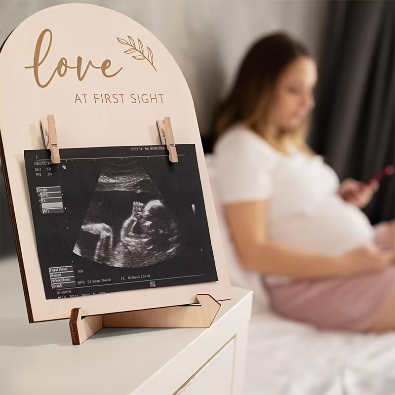 Unique Nursery & Home Decor – Baby's Heartbeat Wooden Soundwave Photo Frame, Double-Sided Display, Perfect Gift for New Mothers & Birth Anniversary