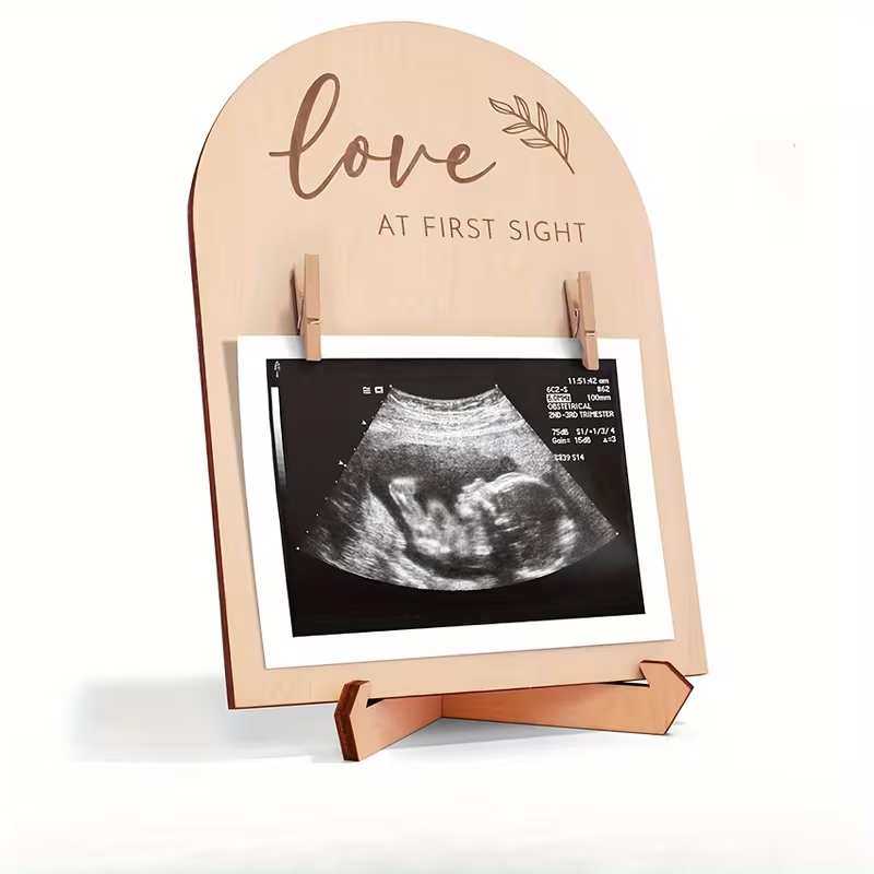 Unique Nursery & Home Decor – Baby's Heartbeat Wooden Soundwave Photo Frame, Double-Sided Display, Perfect Gift for New Mothers & Birth Anniversary