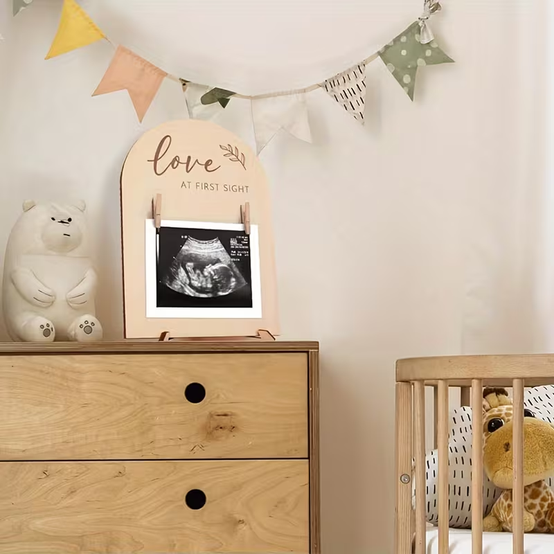 Unique Nursery & Home Decor – Baby's Heartbeat Wooden Soundwave Photo Frame, Double-Sided Display, Perfect Gift for New Mothers & Birth Anniversary